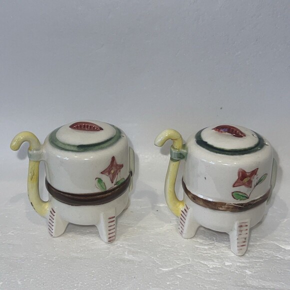 VINTAGE NOVELTY ART POTTERY BUCKET/MUG/KILN SALT PEPPER SHAKER SET JAPAN - Picture 4 of 9